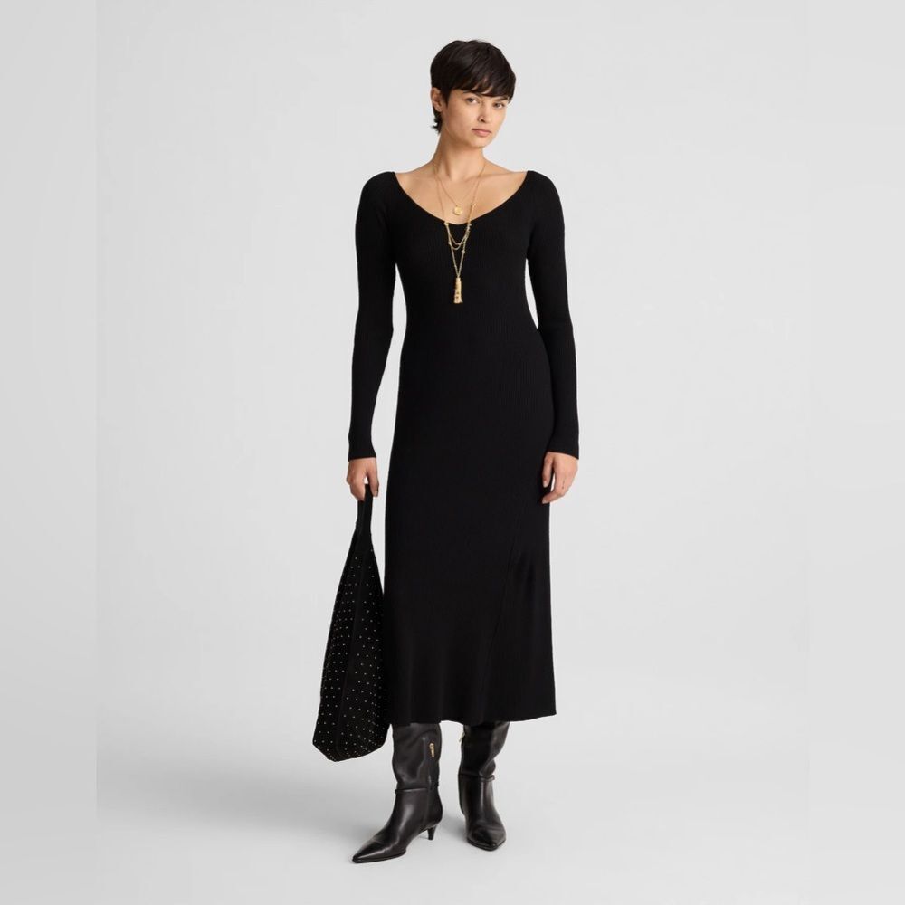 NWT Madewell Black Long Sleeve Ribbed Knit Dress XL